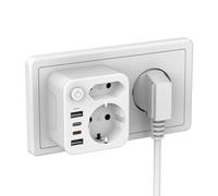 ZENIJUST PD20W Multiprise avec USB, double prise pour prise de courant, adaptateur de prise avec 2 USB A et 2 USB C (5 V/PD20 W), interrupteur d'économie d'énergie