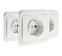 Zenitech 3 prises Schuko 16A avec terre – Blanche, encastrable/saillie, vis et griffes incluses