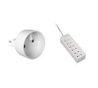 Zenitech - Adaptateur Électrique avec Terre Prise Mâle 6A vers Prise Femelle 16A 3500W Certifié CE + Bloc Multiprise Compact 6 Prises 2P 6A - Sécurité Enfant pour Usage Léger