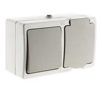 Zenitech Mixte morizontal : va et Vient + Prise 2P+T 16A - Gris Clair IP54 - Akya