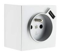 Zenitech Bel'Vue Prise 2P+T 16A avec Port USB 2.4A, Couleur Silver, Installation en Saillie, Puissance Max 3680W, Tension 230V, Design Moderne, Compatible Appareils Multimédia, Intérieur Moderne