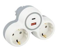 Multiprise 2 Prises / Biplite Bolea Schuko 2x16A USB A+C PD 20W Blanc/Gris - Zenitech