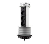 Zenitech - Bloc 3 Prises 16A 2P+T Escamotable Câblé HO5VV-F 3G1 - Prises Cachées pour Optimisation de l'espace - Couvercle et Cadre Décoratif - Gris - 1,60m