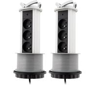 Zenitech - Bloc 3 Prises Escamotable 16A 2P+T - Câblé HO5VV-F 3G1 - Gris - Longueur 1,60m - Prises Cachées pour Optimisation de l'espace - Couvercle et Cadre Décoratif - Idéal Bureau et Maison