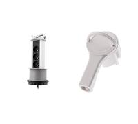 Zenitech - Bloc 3 Prises Escamotable 16A 2P+T Câblé HO5VV-F 3G1 Longueur 1,60m avec Couvercle et Cadre Décoratif pour Bureau et Maison + Fiche Mâle 2P+T 16A - Blanc