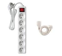 Zenitech Bloc 6 Prises 16A 2P+T avec Interrupteur Blanc & Prolongateur ménager 16A HO5VV-F 3G1 Blanc 1,90m - Zenitech