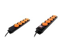 Zenitech - Bloc Étanche 5 Prises 16A 2P+T IP44 avec Clapets + Bloc Étanche IP44 5 Prises avec Interrupteur et Câble 1,5 m - Alimentation Extérieure Sécurisée - Noir/Orange