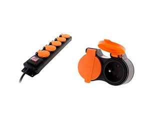 Zenitech Bloc étanche IP44 5 Prises 16A 2P+T avec clapets et Interrupteur Câble HO5RRF 3G1 de 1,5m & Bliplite pour extérieur étanche IP44 2P+T avec accroche - Zenitech