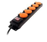 Zenitech - Bloc étanche IP44 5 Prises 16A 2P+T avec clapets et Interrupteur - Câble HO5RRF 3G1mm² 1,5m - Noir