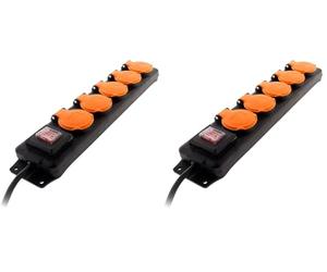 Zenitech - Bloc étanche IP44 5 Prises 16A 2P+T avec clapets et Interrupteur - Câble HO5RRF 3G1mm² 1,5m - Noir (Lot de 2)