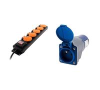 Zenitech - Bloc Étanche IP44 5 Prises 16A avec Interrupteur + Prolongateur 16A 2P+T 5 m - Câbles Ho5Rr-F et HO5VV-F - Alimentation Extérieure Sécurisée - Noir