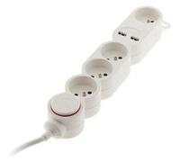 Zenitech Bloc Home 4 prises 16A 2P+T + 2x USB 2,1A avec interrupteur et fiche extraplate Blanc câble HO5VV F 3G1 1,5m