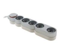 Bloc Home 5 prises 16A 2P+T avec interrupteur et fiche extraplate - Silver - c?ble HO5VV-F 3G1 3m