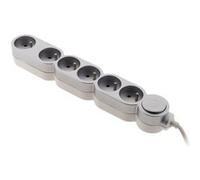 Bloc Home 6 prises 16A 2P+T avec interrupteur et fiche parafoudre - Silver - câble HO5VV-F 3G1 1,5m