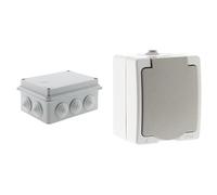 Zenitech - Boîte de Dérivation Étanche IP54 à Visser 1/4 de Tour 150x110x70mm Gris pour Raccordements Électriques + Prise Saillie 2P+T 16A IP54 Akya - Installation Extérieure/Rénovation