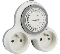 Zenitech - Bolea - Biplite Programmable 2x16A avec Minuterie Mécanique 15 Min - Puissance 3680W - une Prise Permanente et une Programmable - Voyant LED - Prises Orientées - Blanc