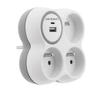 Zenitech Bolea Multiprise avec 3 x 16 A prises secteur et 2 ports USB-A - Blanc & Gris