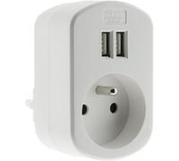 Zenitech - Chargeur 2p + T + 2 Usb 2.1a Blanc