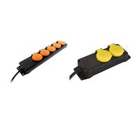 Zenitech - Coffret Bloc Étanche et Barre Multiprise 5 Prises 16A 2P+T + Clapets IP 44 / H07RN-F3G1 - Rallonge Électrique 5 m (Noir/Jaun e) pour Extérieur