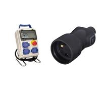 Zenitech - Coffret de Chantier IP54 8 Modules Équipé avec Arrêt d’Urgence + Enrouleur de Chantier IP44 4 Prises 16A 25 m - Alimentation Sécurisée pour Travaux et Chantiers - Gris et Orange