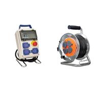 Zenitech - Coffret de Chantier IP54 8 Modules Équipé avec Arrêt d’Urgence + Enrouleur de Chantier IP44 4 Prises 16A 25 m - Alimentation Sécurisée pour Travaux et Chantiers - Gris et Orange