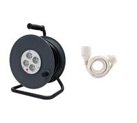 Zenitech - Coffret Électricité Enrouleur H05Vv-F 4 Prises 3G1,5 mm2 40 m + Coupe-Circuit Gris + Prolongateur Rallonge 16A 2P+T HO5VV-F 3G1,5 mm2 - Blanc - 10 m - pour Intérieur et Extérieur Bricolage