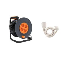Zenitech - Coffret Enrouleur 4 Prises Déportées + Prolongateur 16A 2P+T HO5VV-F 3G1,5 mm2 - Câble Électrique 25M + Rallonge 10 m pour Bricolage Chantier Atelier Maison