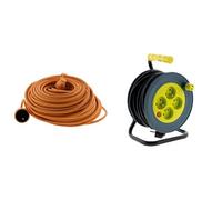 Zenitech - Coffret Prolongateur Jardin 16A HO5VV-F 3G1,5 mm2 2P+T 45M Orange + Enrouleur Ménager 4 x 2P+T 15M 3G1 mm2 - Jaune - pour Travaux Extérieur et Intérieur