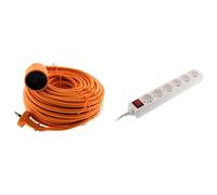 Zenitech - Coffret Prolongateur sans Terre Obturateur 16A - Orange - 25 m + Bloc Multiprise 6 Prises 16A 2P+T avec Interrupteur Sécurité Blanc pour Chantiers et Ateliers
