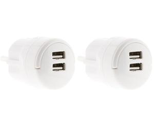 Zenitech - Double Chargeur USB 2,1A avec Anneau d'extraction Blanc (Lot de 2)