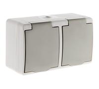 Zenitech - Double prise 2P+T horizontale Mini IP54 - Gris clair