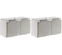 Zenitech - Double prise 2P+T horizontale Mini IP54 - Gris clair (Lot de 2)