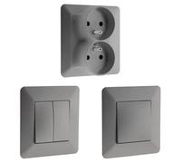 Zenitech - Double Prise 2P+T Monoposte + Interrupteur va et Vient Double + Bouton Poussoir Artezo - Titanium