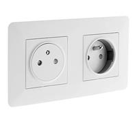 Zenitech Double Prise affleurante Artezo 2P+T + boîte Blanche | Boîtier d'installation - Double prise affleurante Artezo 2P+T + boîte, finition blanche, Type E : prise française avec terre