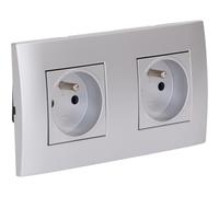 Zenitech Double Prise encastrée + Plaque de Finition Kalya - Argent