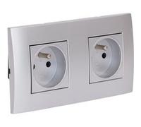 Double prise encastrée + plaque de finition Kalya - Argent - Zenitech