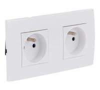 Zenitech - Double prise horizontale + plaque de finition Kalya - Blanc