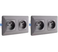 Zenitech - Doubles prises 2P+T 16A livrée avec boîte d'encastrement Titanium - Artezo (Lot de 2)