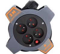 Zenitech Enrouleur compact multiprise 4 prises secteur 16A avec coupe circuit - Câble de 3 m - Noir