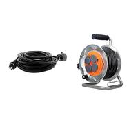 Zenitech - Enrouleur de Chantier IP44 4 Prises 16A 25 m + Prolongateur de Chantier 16A 10 m - Câbles HO7RN-F 3G2,5 mm2 - Alimentation Sécurisée pour Travaux - Orange et Noir