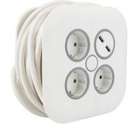 Zenitech, Enrouleur Domestique Blanc 7m avec 3 Prises Schuko + 2 USB 2.4A, Câblage HO5VV-F 3G1.5mm², Prise Extra-Plate, Crochet de Suspension Rétractable, Fixation Murale, Coupe-Circuit Thermique
