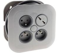 Zenitech - Enrouleur domestique 3 x 2P+T + 2x USB - 7m - Gris gris G