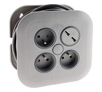 Zenitech - Enrouleur Domestique 3 x 2P+T + 2xUSB - 7m - Gris