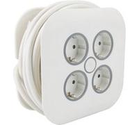 Zenitech, Enrouleur Domestique 4 Prises Schuko 7m Blanc avec Câble HO5VV-F 3G1.5mm², Crochet de Suspension Rétractable, Prise Extra-Plate, Fixation Murale Facile, Coupe-Circuit Thermique Intégré
