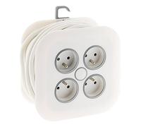 Zenitech - Enrouleur Domestique 4x 16A 2P+T avec Fiche Extraplate 3G1mm² - Trous pour Fixation Murale - Anneau d'Extraction et Crochet de Suspension - Blanc - 7m