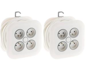 Zenitech - Enrouleur Domestique 4x 16A 2P+T - Fiche Extraplate 3G1mm² - 7 m - Blanc - Fixation Murale Intégrée - Anneau d'Extraction - Crochet de Suspension - Poignée Ergonomique - Rangement Optimisé