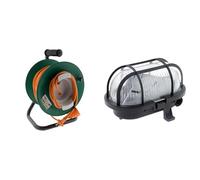 Zenitech - Enrouleur Électrique 25 m sans Prise Câble 2x1,5mm² avec Pied Métal et Coupe-Circuit + Hublot Ovale Noir 60W IP44 E27 Classe II