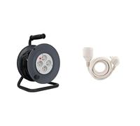 Zenitech - Enrouleur Électrique 4 Prises 16A 25 m avec Coupe-Circuit + Prolongateur 16A 2P+T 10 m - Câbles HO5VV-F 3G1,5 mm2 - Branchement Sécurisé - Gris et Noir