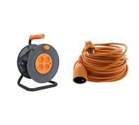 Zenitech - Enrouleur Électrique 4 Prises 16A 25 m avec Coupe-Circuit + Prolongateur 16A 2P+T 5 m - Câbles HO5VV-F - Solution de Branchement Domestique - Noir - 19 x 27,2 x 34,5 cm