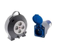 Zenitech - Enrouleur H05Vv-F 4 Prises 10M 3G1,5 mm2 avec Coupe-Circuit + Adaptateur Compact sans Câble 16A 2P+T (Femelle / CEE17 Mâle) pour Camping et Nautisme